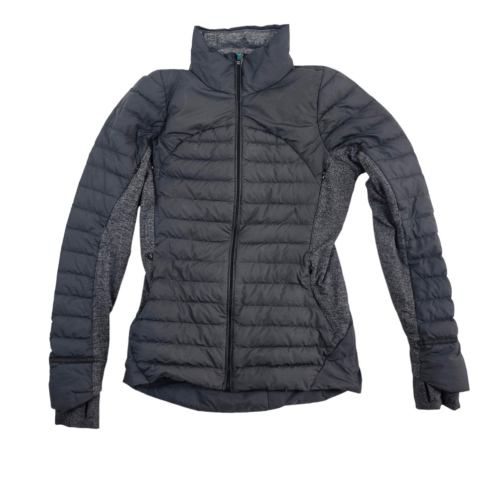 Lululemon Down For It All Jacket Black Herringbone Puffer Coat Women Size 6